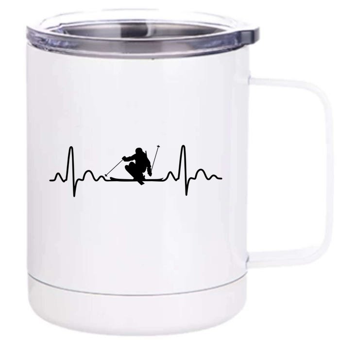 Ski Heartbeat Skier Skiing Gift Front & Back 12oz Stainless Steel Tumbler Cup