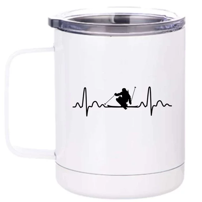 Ski Heartbeat Skier Skiing Gift Front & Back 12oz Stainless Steel Tumbler Cup