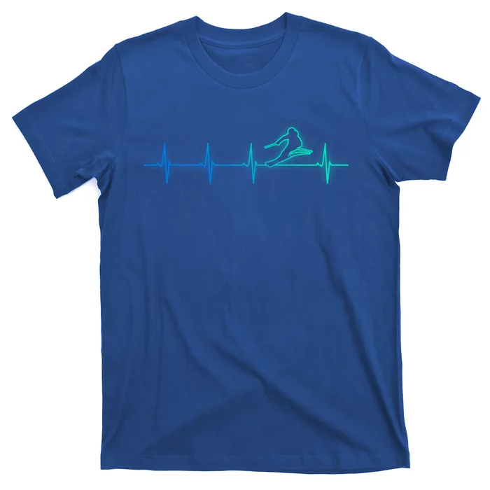 Skiing Heartbeat Skier Funny Gift Meaningful Gift T-Shirt