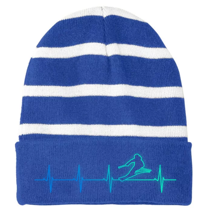 Skiing Heartbeat Skier Funny Gift Meaningful Gift Striped Beanie with Solid Band