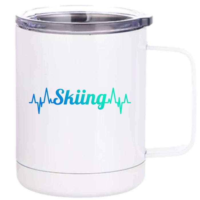 Ski Heartbeat Skiing Enthusiast Cute Gift Front & Back 12oz Stainless Steel Tumbler Cup