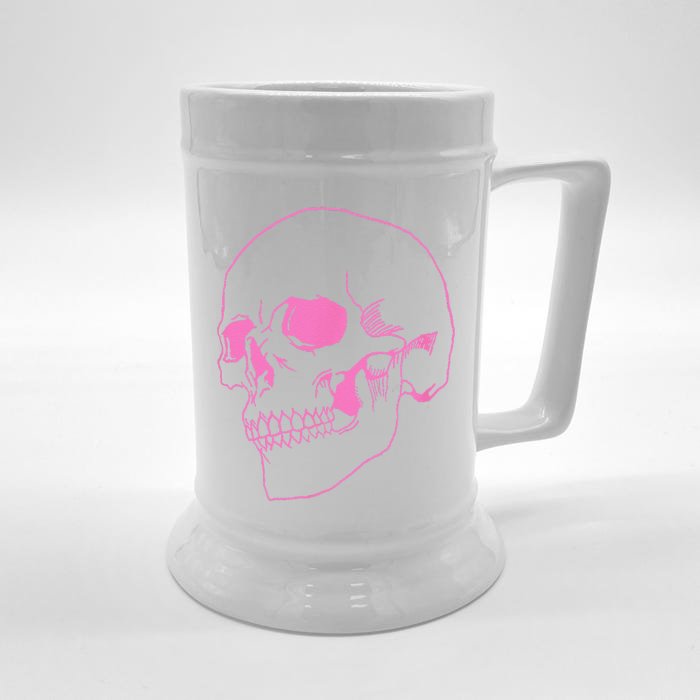 Spooky Halloween Skeleton Pastel Goth Soft Grunge Pink Skull Front & Back Beer Stein