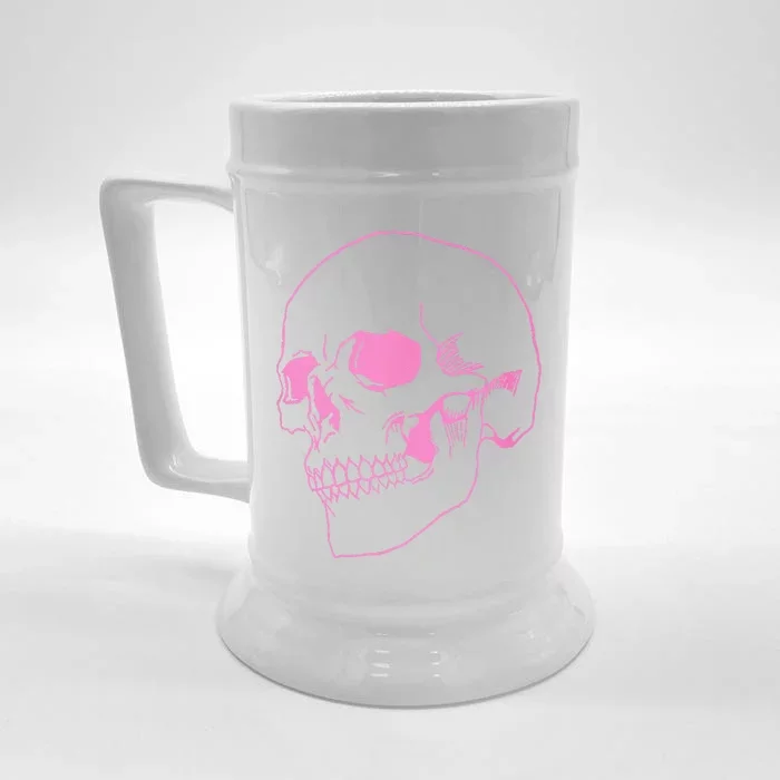 Spooky Halloween Skeleton Pastel Goth Soft Grunge Pink Skull Front & Back Beer Stein