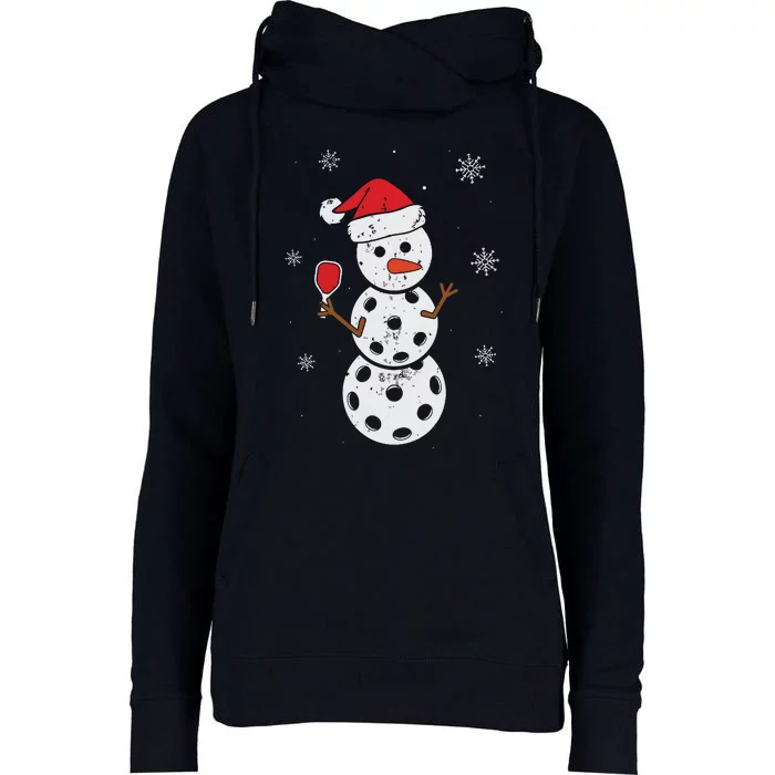 Santa Hat Snowman Gifts For Xmas Funny Pickleball Christmas Womens Funnel Neck Pullover Hood