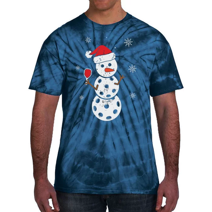 Santa Hat Snowman Gifts For Xmas Funny Pickleball Christmas Tie-Dye T-Shirt