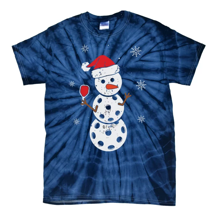 Santa Hat Snowman Gifts For Xmas Funny Pickleball Christmas Tie-Dye T-Shirt