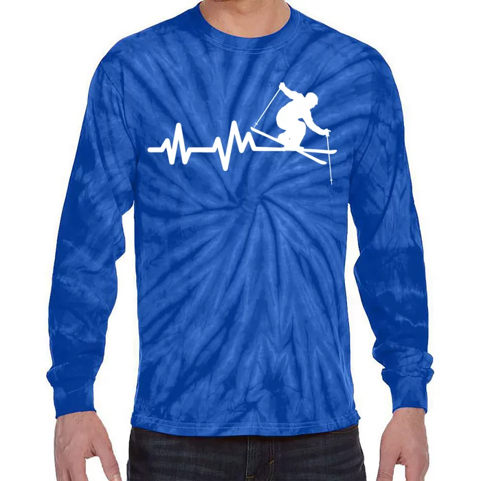 Ski Heartbeat Skiing Skier Funny Gift Tie-Dye Long Sleeve Shirt