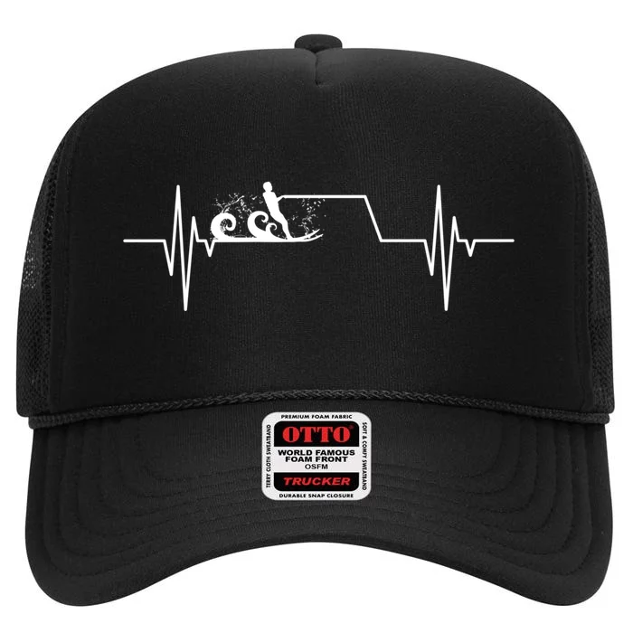 Ski Heartbeat Skiing Skier Gift For Skier High Crown Mesh Trucker Hat