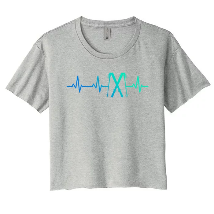 Skiing Heartbeat Skiing Enthusiast Gift Women's Crop Top Tee