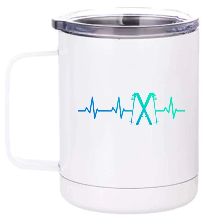 Skiing Heartbeat Skiing Enthusiast Gift Front & Back 12oz Stainless Steel Tumbler Cup