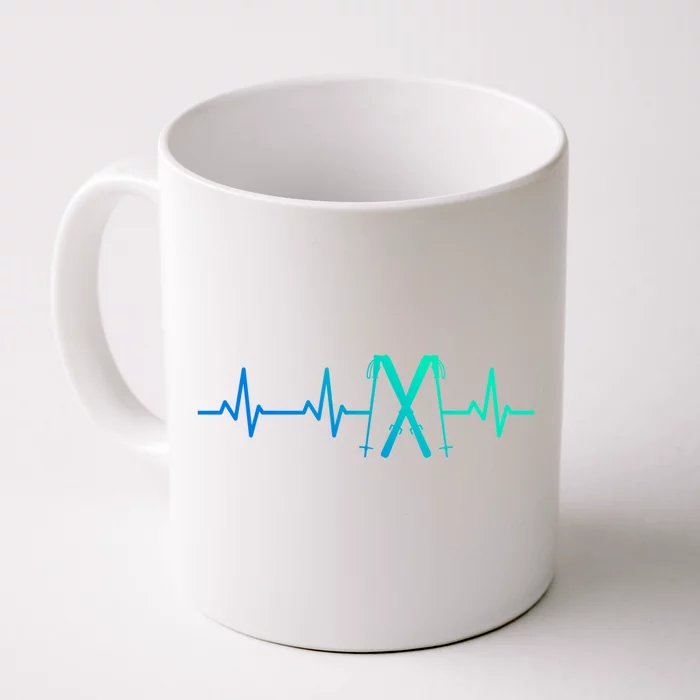 Skiing Heartbeat Skiing Enthusiast Gift Front & Back Coffee Mug