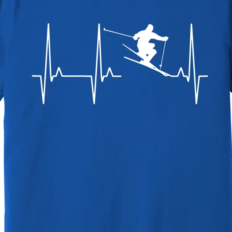 Ski Heartbeat Skiing Winter Snow Sports Skiers Players Art Gift Premium T-Shirt