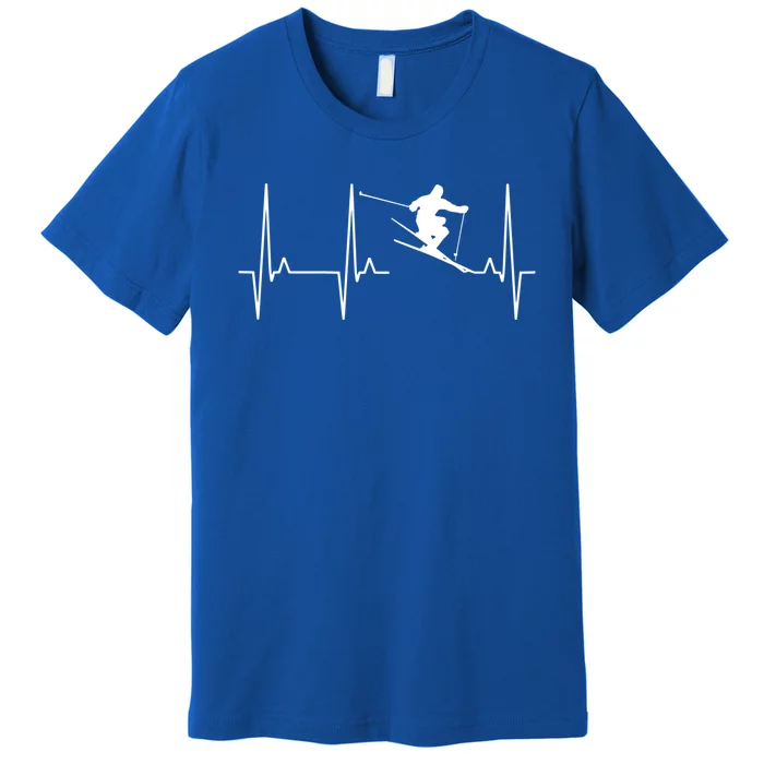 Ski Heartbeat Skiing Winter Snow Sports Skiers Players Art Gift Premium T-Shirt