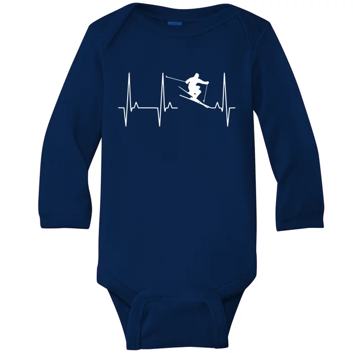 Ski Heartbeat Skiing Winter Snow Sports Skiers Players Art Gift Baby Long Sleeve Bodysuit