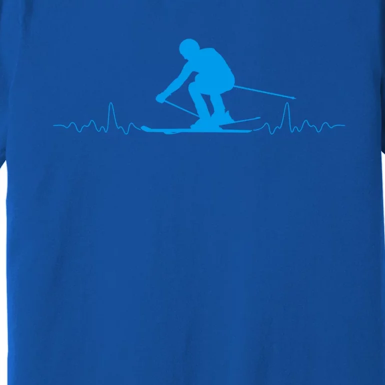 Skier Heartbeat Skiing Lover Fathers Day Funny Gift Premium T-Shirt