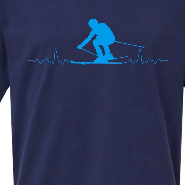 Skier Heartbeat Skiing Lover Fathers Day Funny Gift Sueded Cloud Jersey T-Shirt