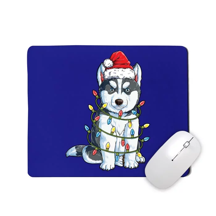 Siberian Husky Santa Christmas Tree Lights Xmas Dog Gift Mousepad