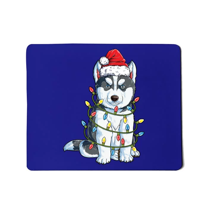 Siberian Husky Santa Christmas Tree Lights Xmas Dog Gift Mousepad