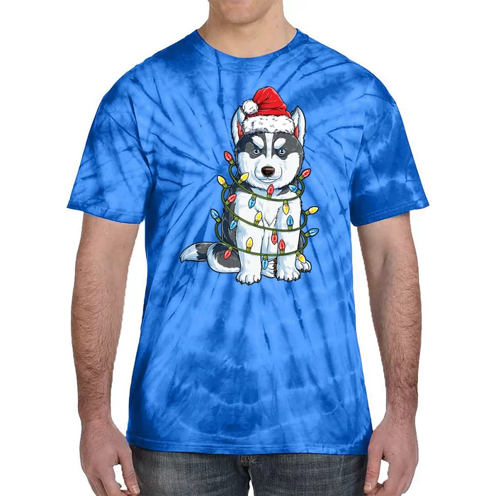 Siberian Husky Santa Christmas Tree Lights Xmas Dog Gift Tie-Dye T-Shirt