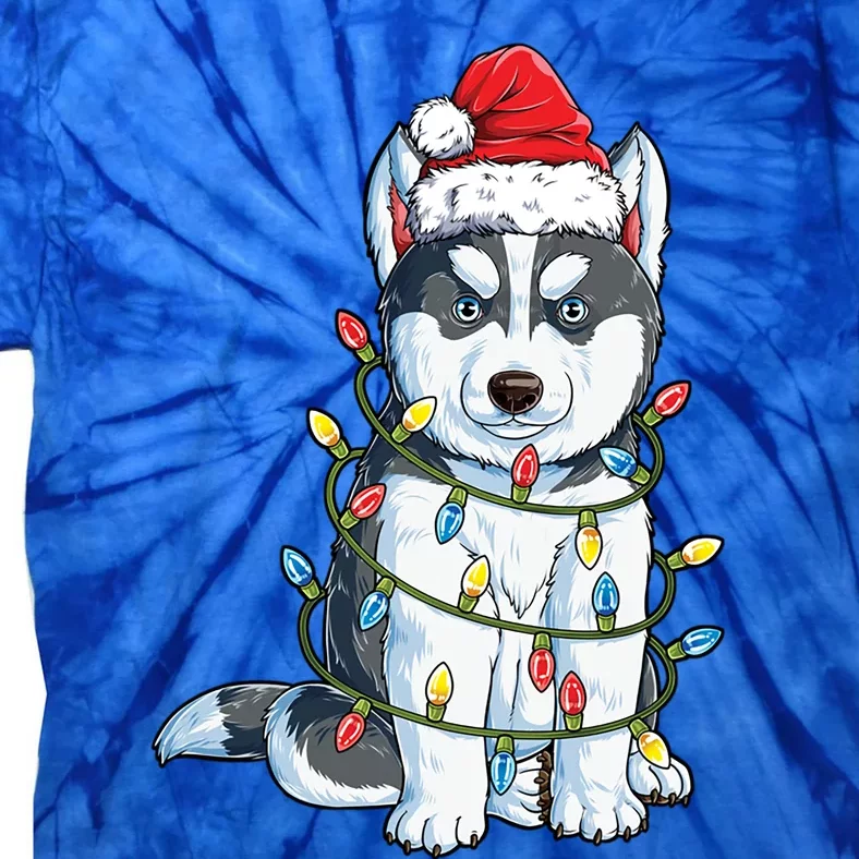 Siberian Husky Santa Christmas Tree Lights Xmas Dog Gift Tie-Dye T-Shirt