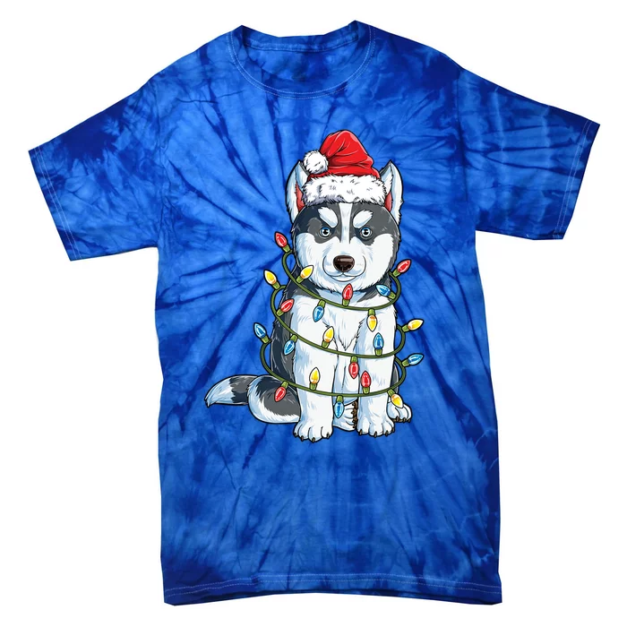 Siberian Husky Santa Christmas Tree Lights Xmas Dog Gift Tie-Dye T-Shirt