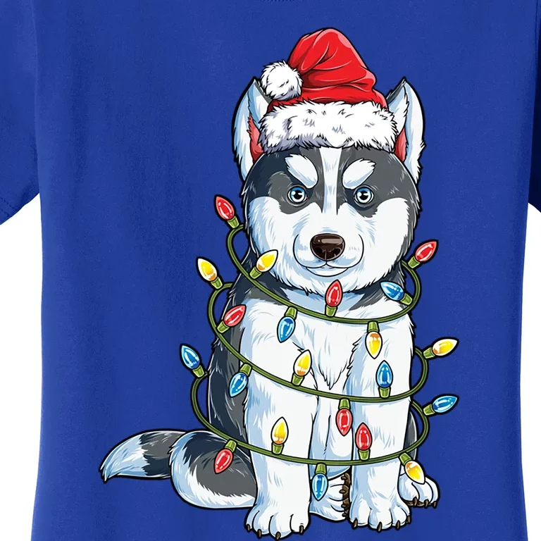 Siberian Husky Santa Christmas Tree Lights Xmas Dog Gift Women's T-Shirt