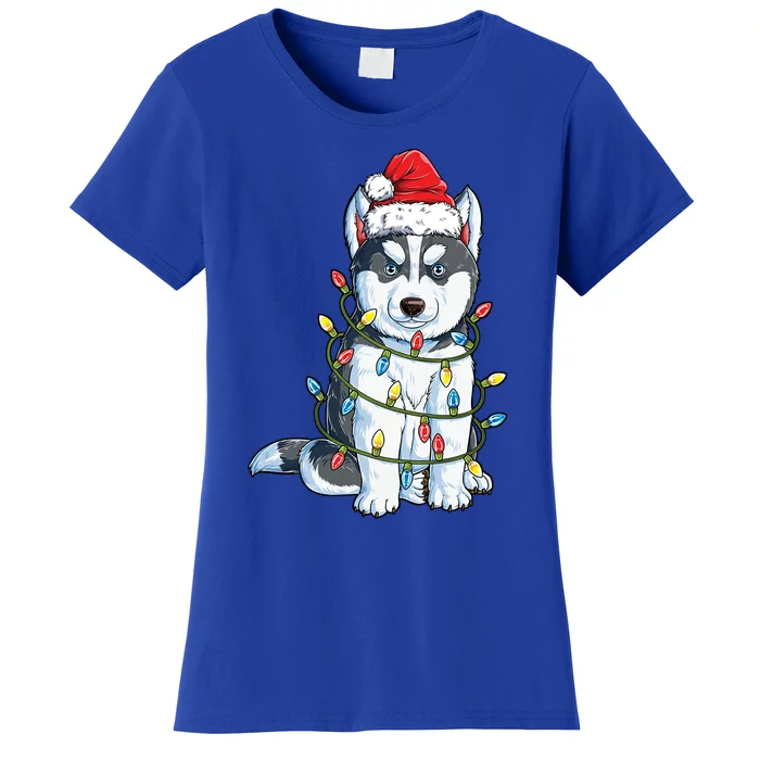 Siberian Husky Santa Christmas Tree Lights Xmas Dog Gift Women's T-Shirt