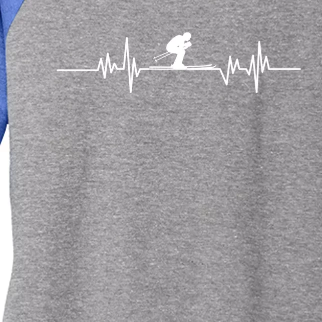 Skier Heartbeat Skiing Ski Snowboard Winter Sports Graphic Cute Gift Women's Tri-Blend 3/4-Sleeve Raglan Shirt