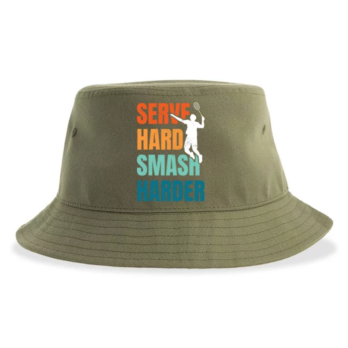 Serve Hard Smash Harder Badminton Player Shuttlecock Sport Cute Gift Sustainable Bucket Hat