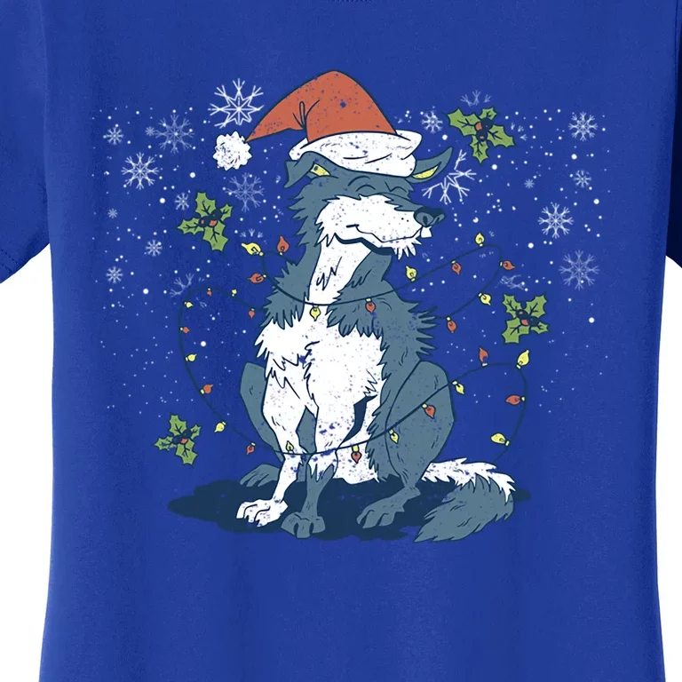 Siberian Husky Santa Claus Christmas Tree Lights Xmas Dog Gift Women's T-Shirt