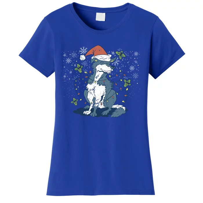 Siberian Husky Santa Claus Christmas Tree Lights Xmas Dog Gift Women's T-Shirt