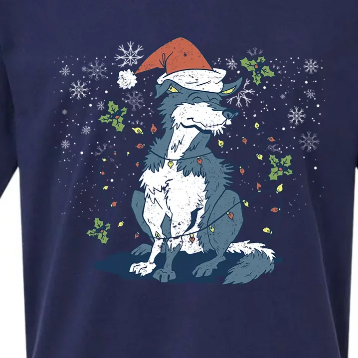 Siberian Husky Santa Claus Christmas Tree Lights Xmas Dog Gift Sueded Cloud Jersey T-Shirt