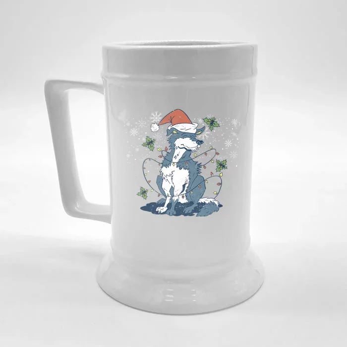 Siberian Husky Santa Claus Christmas Tree Lights Xmas Dog Gift Front & Back Beer Stein