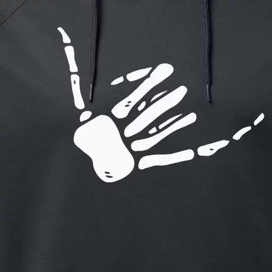 Skeleton Hand Shaka Sign Hang Loose Bones Performance Fleece Hoodie