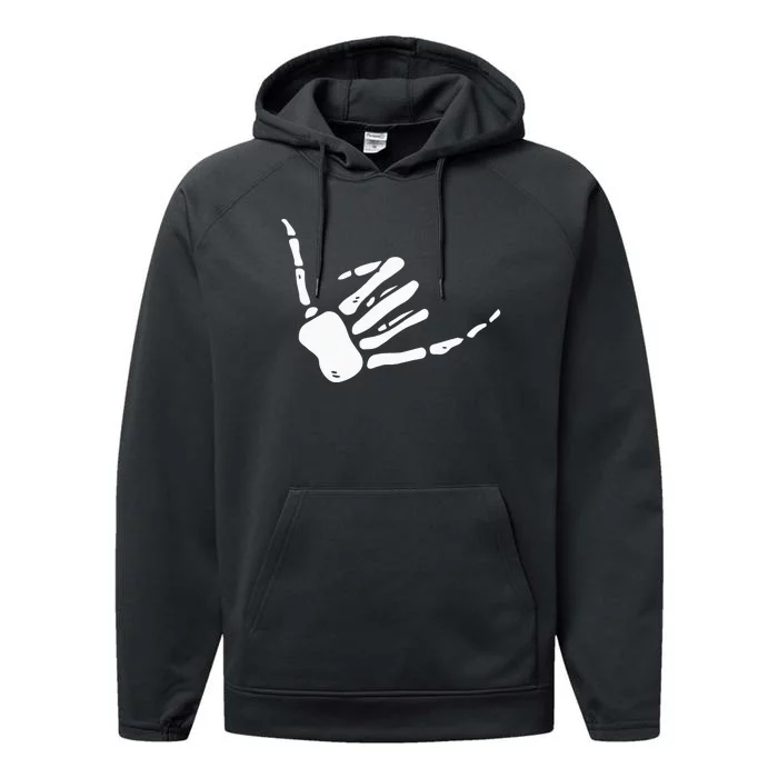 Skeleton Hand Shaka Sign Hang Loose Bones Performance Fleece Hoodie