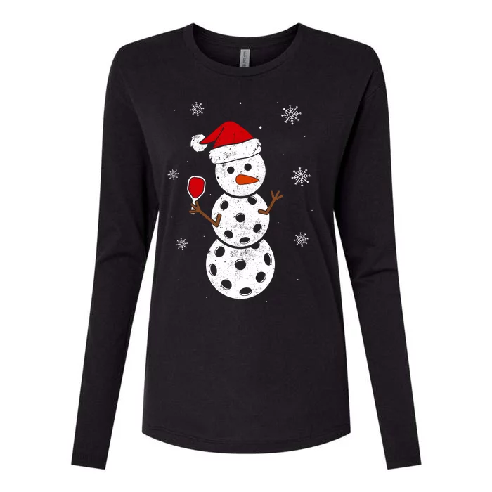 Santa Hat Snowman Gifts For Xmas Funny Pickleball Christmas Womens Cotton Relaxed Long Sleeve T-Shirt