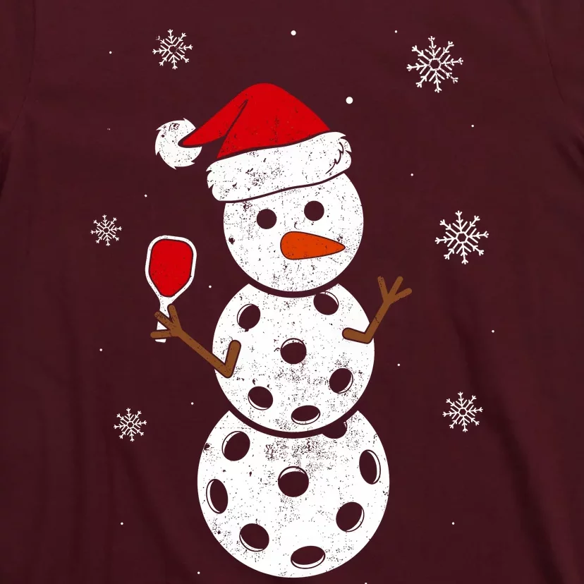 Santa Hat Snowman Gifts For Xmas Funny Pickleball Christmas T-Shirt