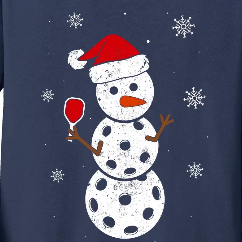 Santa Hat Snowman Gifts For Xmas Funny Pickleball Christmas Kids Long Sleeve Shirt