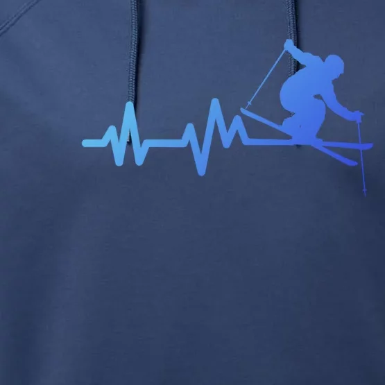 Ski Heartbeat Skiing Skier Gift Performance Fleece Hoodie