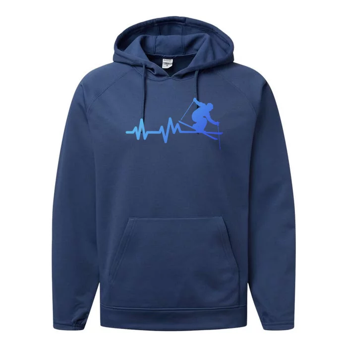 Ski Heartbeat Skiing Skier Gift Performance Fleece Hoodie