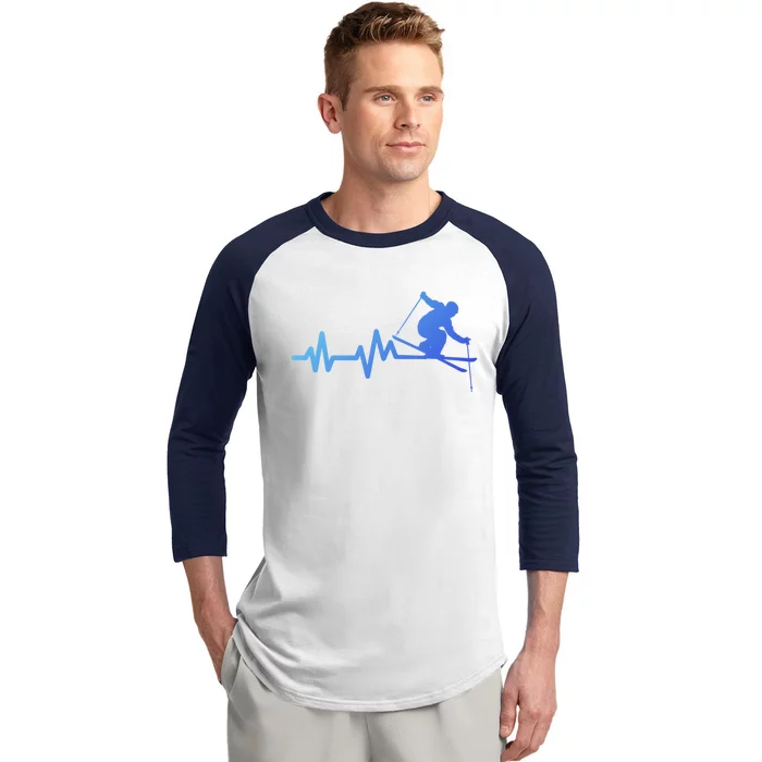 Ski Heartbeat Skiing Skier Gift Baseball Sleeve Shirt