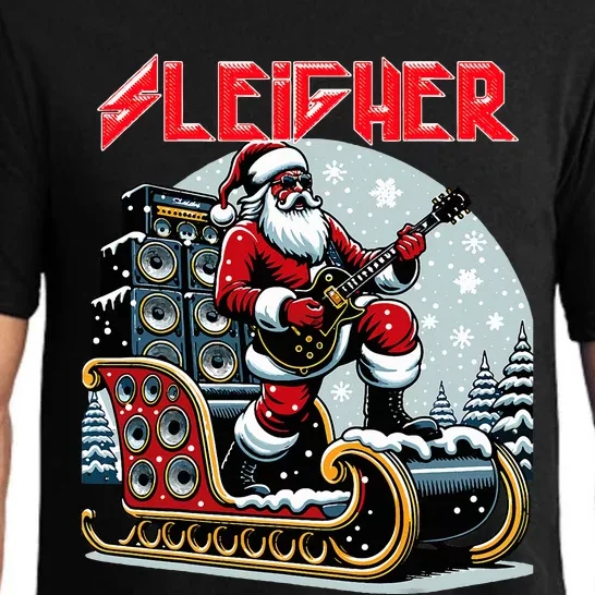 Sleigher Hail Santa Heavy Metal Christmas Rock Xmas Art Pajama Set