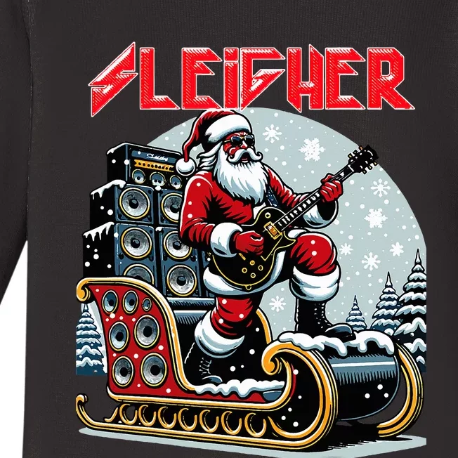 Sleigher Hail Santa Heavy Metal Christmas Rock Xmas Art Baby Long Sleeve Bodysuit