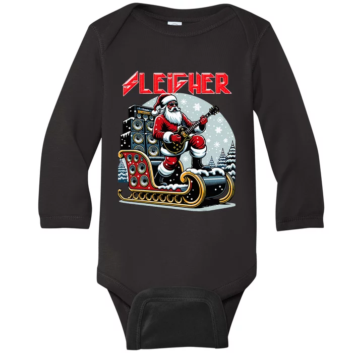 Sleigher Hail Santa Heavy Metal Christmas Rock Xmas Art Baby Long Sleeve Bodysuit