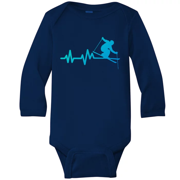 Ski Heartbeat Skiing Skier Gift Baby Long Sleeve Bodysuit