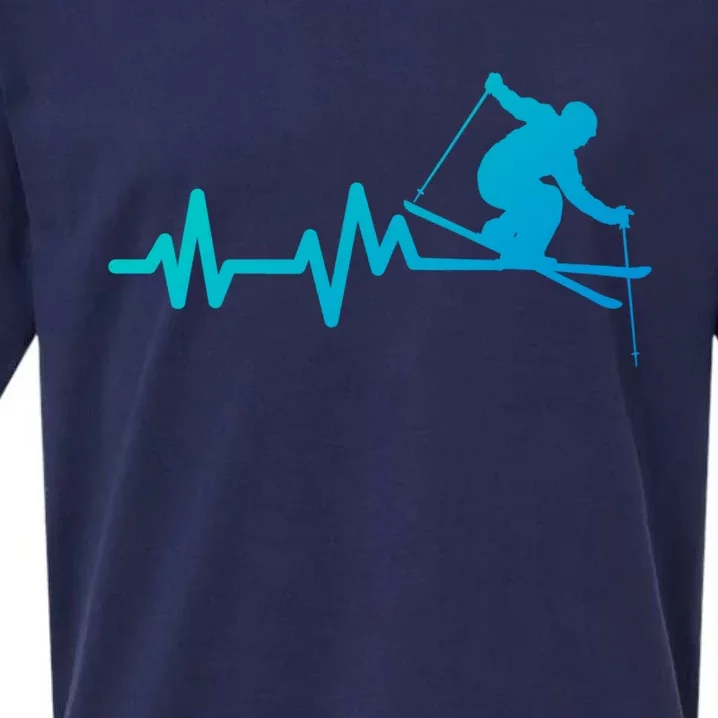 Ski Heartbeat Skiing Skier Gift Sueded Cloud Jersey T-Shirt