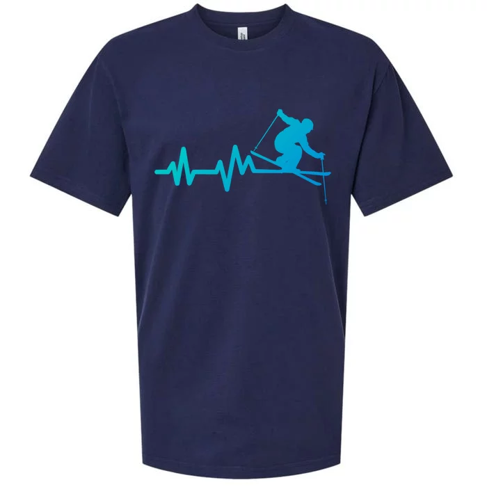 Ski Heartbeat Skiing Skier Gift Sueded Cloud Jersey T-Shirt