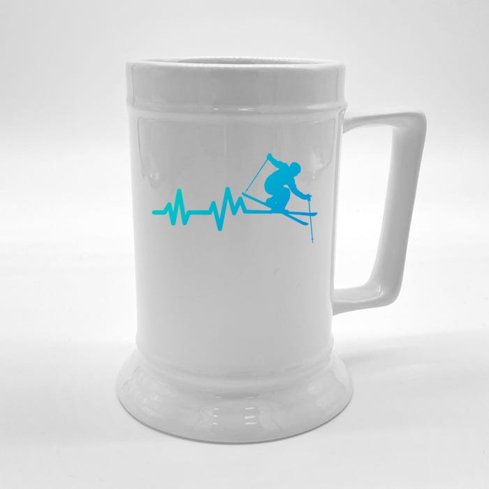 Ski Heartbeat Skiing Skier Gift Front & Back Beer Stein