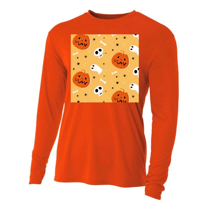 Spooky Halloween Skull Ghost Cartoon Cooling Performance Long Sleeve Crew