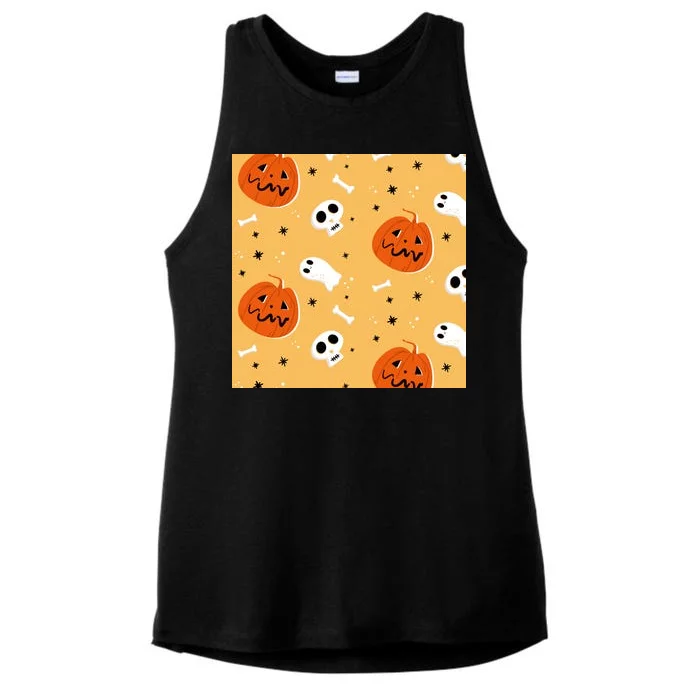 Spooky Halloween Skull Ghost Cartoon Ladies Tri-Blend Wicking Tank